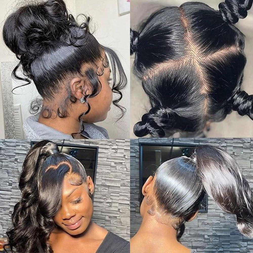 celaude celaude Body Wave 360 Lace Front Wigs Human Hair Pre Plucked 360 Full Lace Frontal Human Hair Wigs for Women Hd Lace Wig with Baby Hair Around Natural Color 32 inch