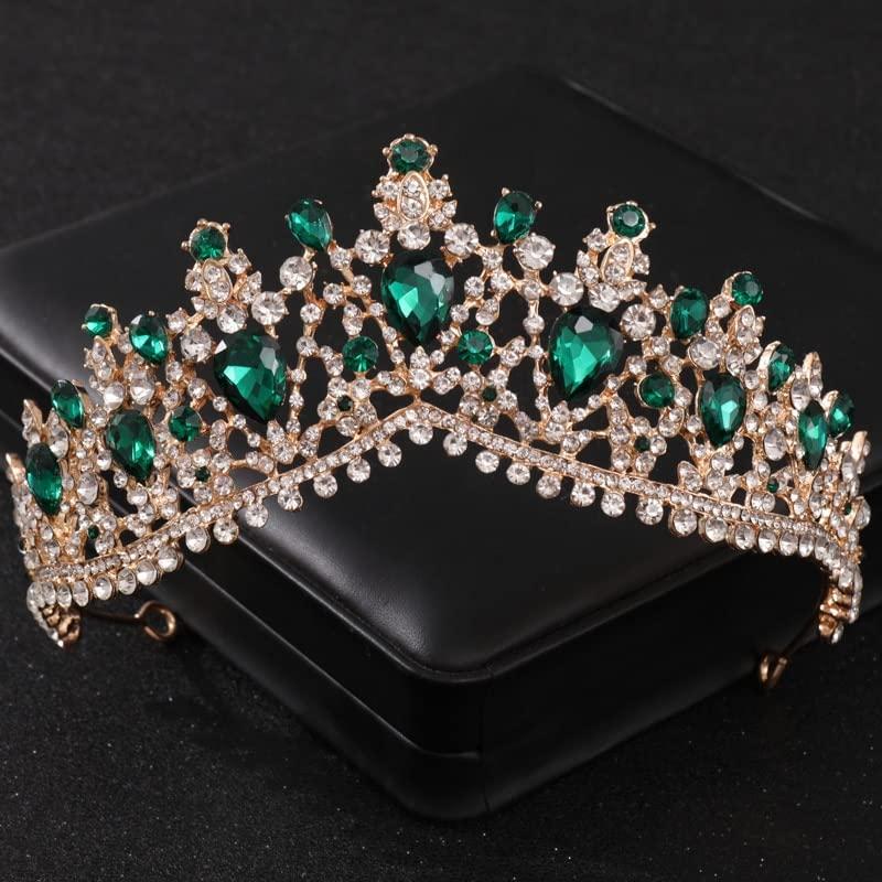 NDRFAWY NDRFAWY Hair Jewelry Crown Tiaras for Women Green Crystal Tiaras and Crowns Rhinestone Prom Bridal Wedding Hair Accessories Jewelry Crown Tiara for Women Bride Gift