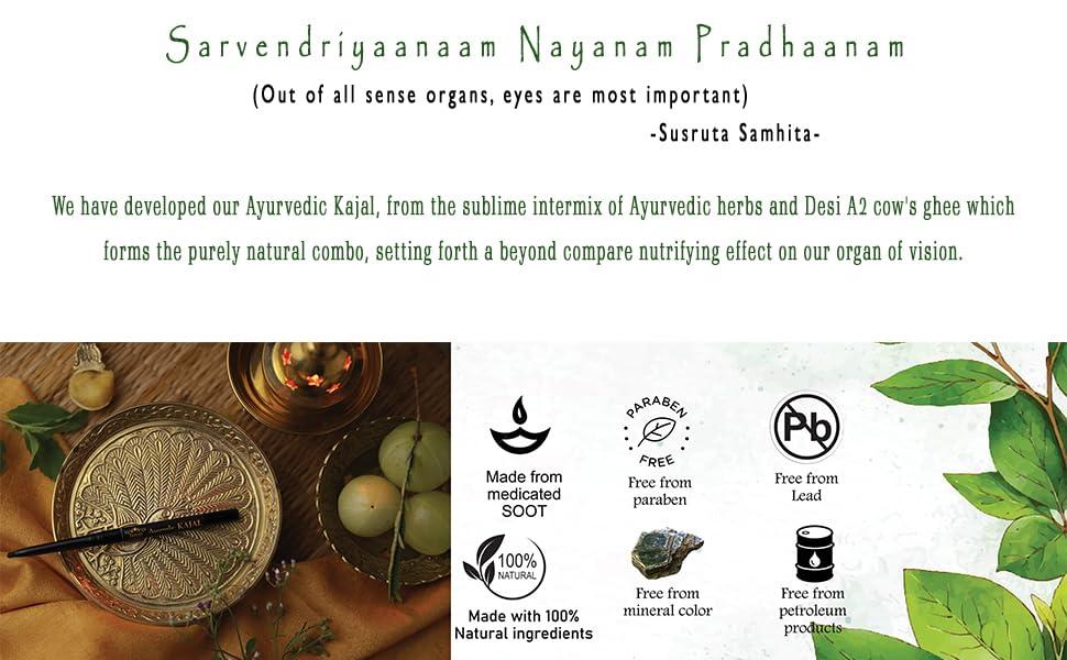 TATSAT - WELLNESS THROUGH AYURVEDA Tatsat Ayurvedic herbal Kajal | Natural, Lead-Free & Chemical-Free Eye Care | Soothing Formula for Everyday Use | Safe for All Skin Types | Made with Triphala, Chakshushya Herbs, Castor Oil etc