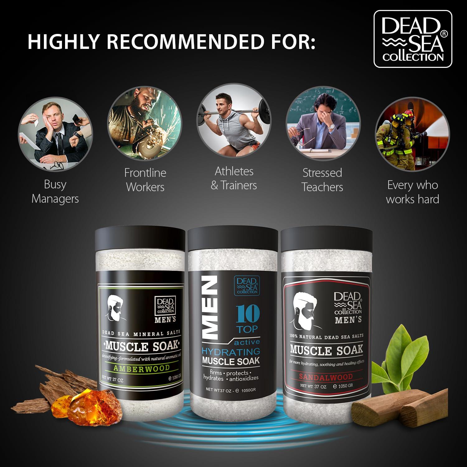 Dead Sea Collection Dead Sea Collection Bath Salts for Men - Muscle Recovery Bath Soak - TOP 10 Active Mens Pure Sea Salt for Soothing and Relaxing - 37 oz