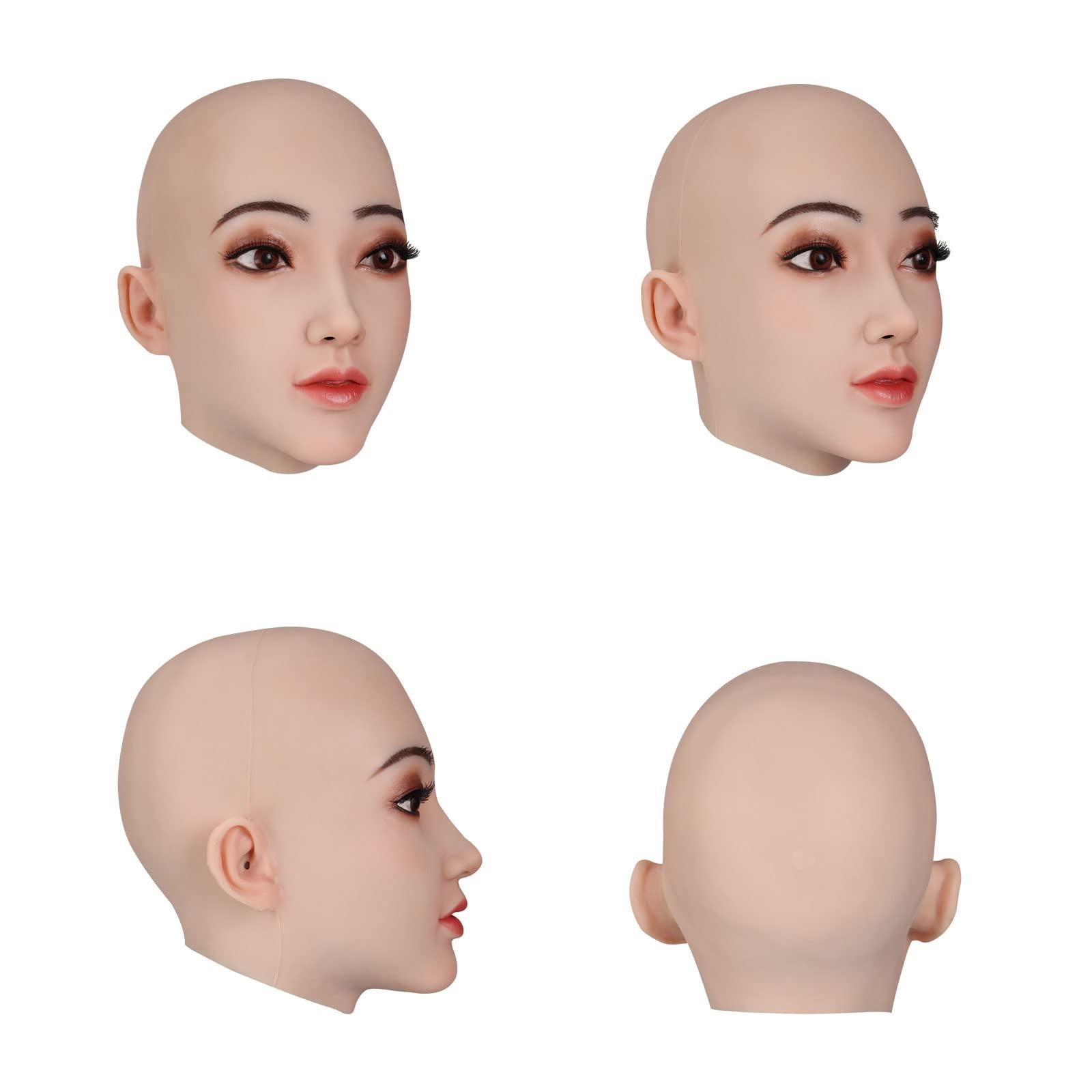 ZWSMS ZWSMS Crossdresser Silicone Mask Realistic Female Hand-Made Face Soft Head Mask for Halloween Parties Transgender,Ivory,Makeup