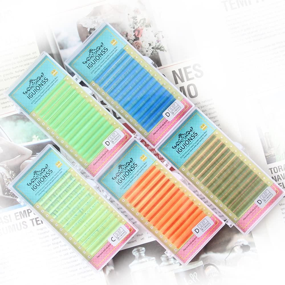 NinthAvenue Basics Colored Lash Extensions UV Neon Lash, 8-14mm Mixed, Green, Orange, Blue, Easy Fanning, C/D Curl, 0.07mm, Individual Colored Lashes (Curl D-0.07MM, Gradient Green)