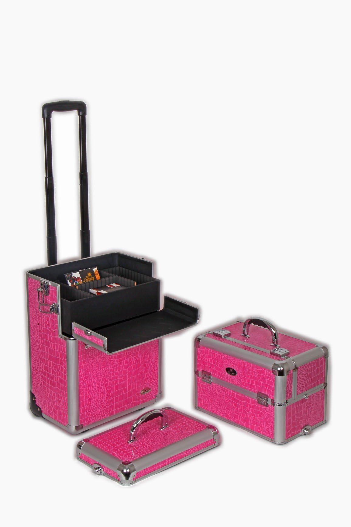 SHANY SHANY Pink Snake Skin Rolling Makeup Case with Wide Trays, Premium Collection, 12 Pounds
