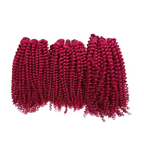 Generic Cloud Hair Double Wefted Burgundy Kinky Curly Human Hair Weaves 3Pcs Bugs Color Afro Curly 3Bundles Hair Extensions 300G (14 16 18 inch)