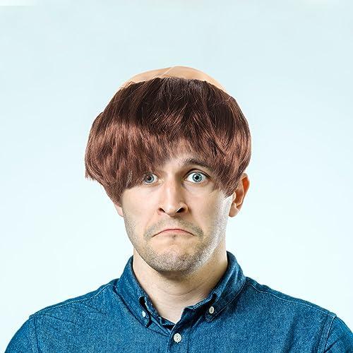 FOMIYES FOMIYES Halloween Monk Costume Wig Bald Cap Wig with Brown Friar Hair Funny Makeup Props Monk Cosplay Halloween Fancy Dress Accessories Headwear