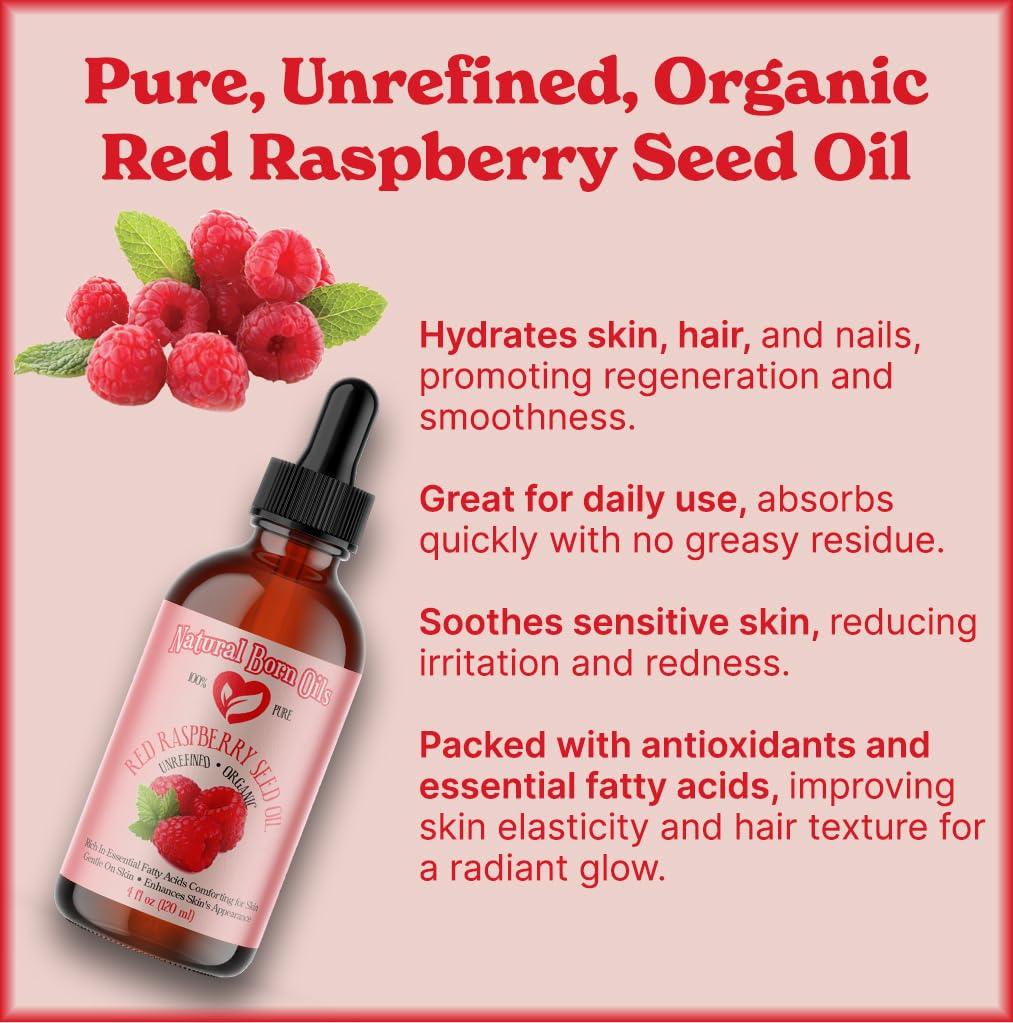 Natural Born Oils Natural Born Oils Raspberry Seed Oil, 1 Gallon, Organic, Cold-Pressed, Nutrient-Rich, Excellent for Radiant Skin, Lustrous Hair
