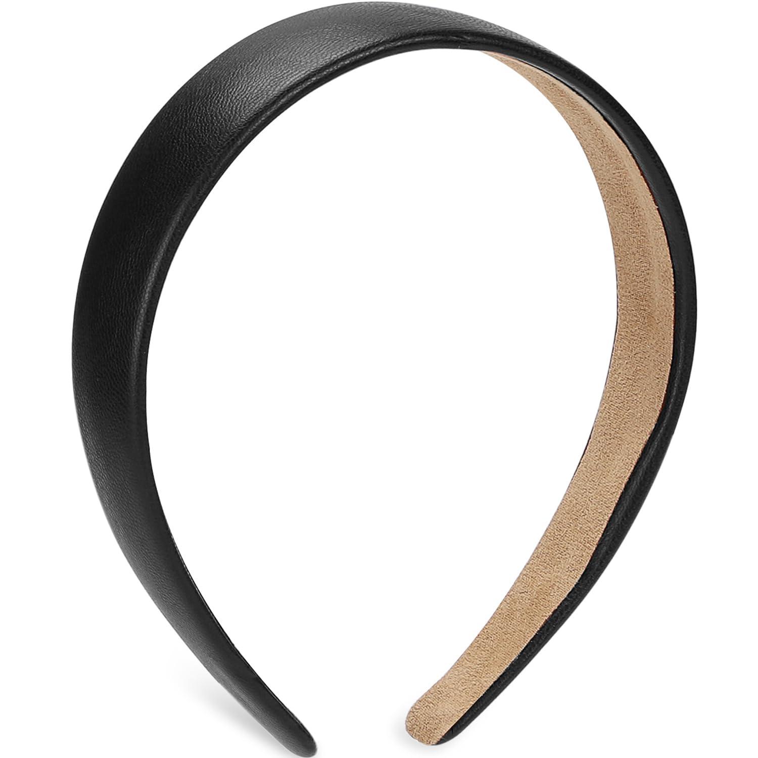 WantGor WantGor 1 Inch PU Leather Headband, Wide Padded Hairband Fashion Hair Bands Cute Womens Headbands Holiday DIY Hair Accessories (Black)
