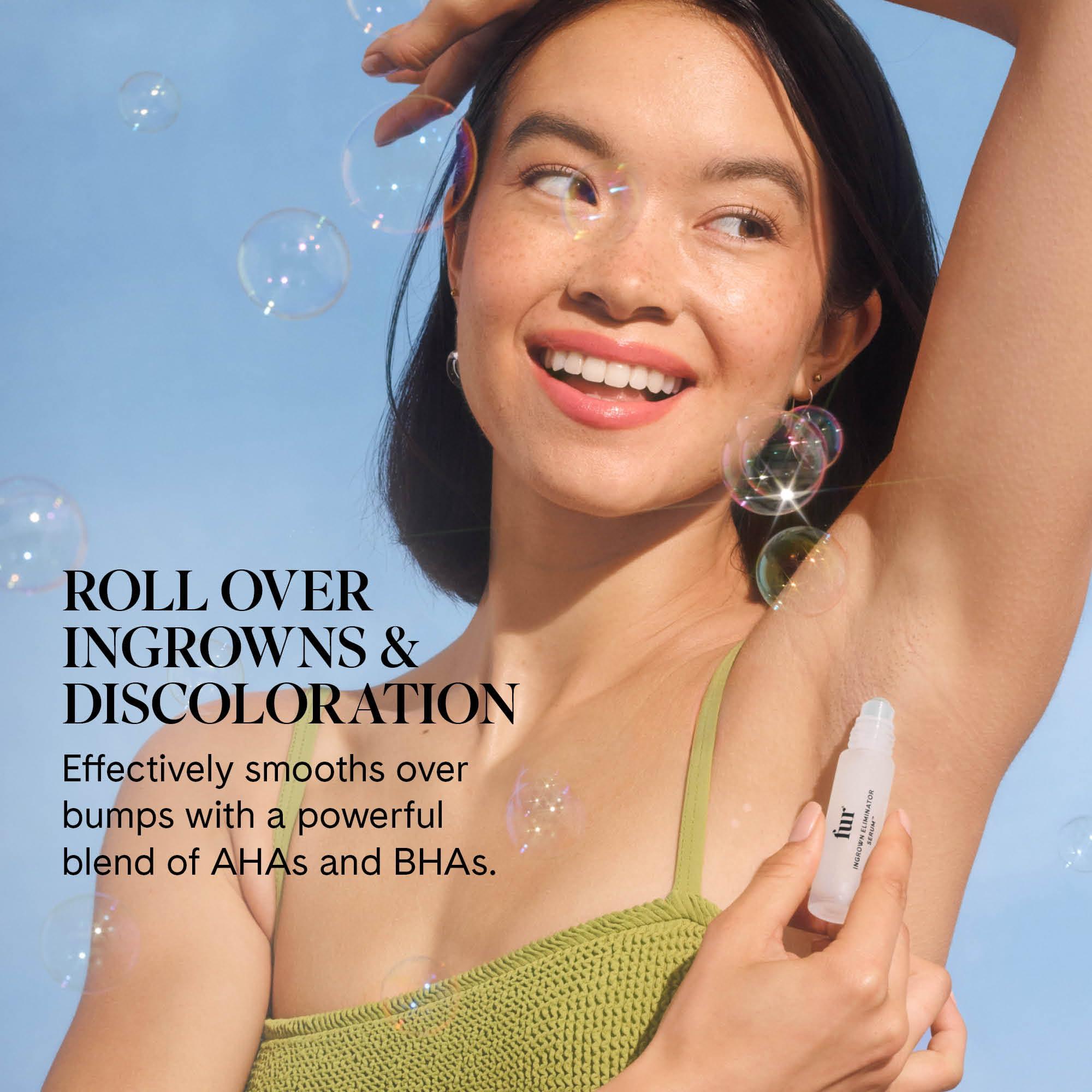 Fur Fur Ingrown Eliminator Serum Rollerball Travel Size - Powerful Ingrown Hair Treatment Serum With AHAs and BHAs to Treat and Prevent Ingrown Hairs and Bumps, Hydrates and Soothes Irritated Skin - 10 ml