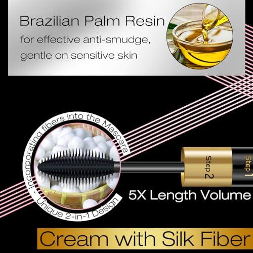 DRMODE Mascara Black Volume and Length - 4D Silk Fiber Mascara Natural and False Effect,Lengthening and Thickening No Clumping Mascara Smudge Proof for Makeup