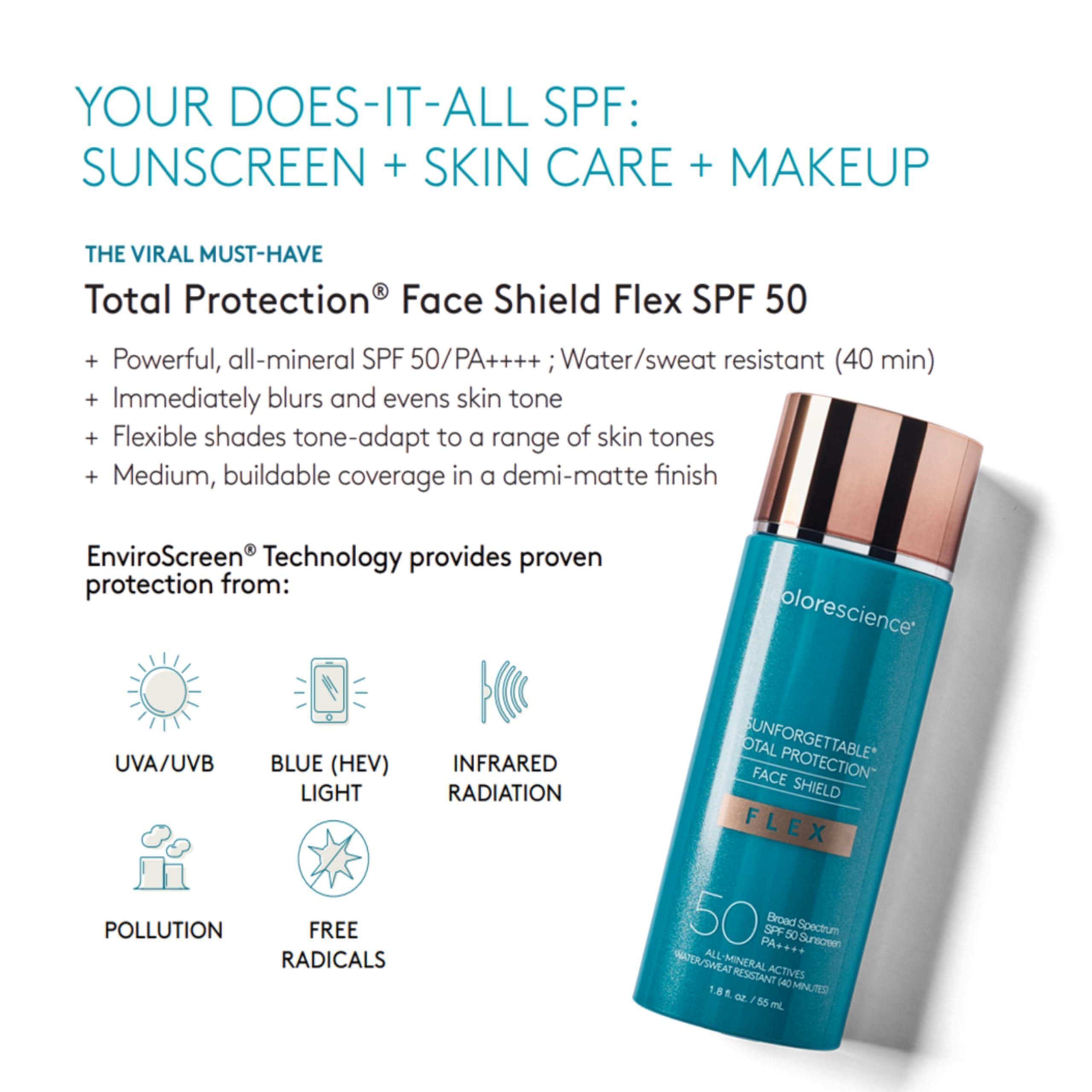 Colorescience Colorescience 50 to 70 SPF Total Protection Face Shield Flex SPF 50, Zinc Oxide Formula, Tan, 1.8 fl. oz.