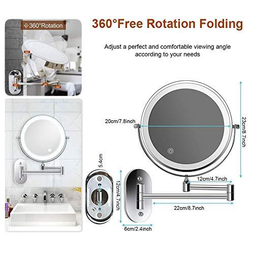 Suuim Wall Mounted Makeup Mirror 5X Magnification Double Sided Folding Led Bathroom Mirror with 3 Color Lights Retractable 360Swivel Illuminated Vanity Mir