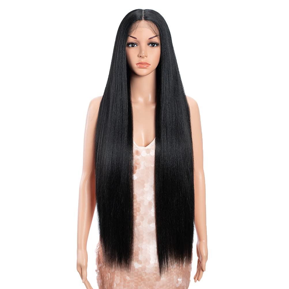 Style Icon Style Icon 36" Lace Front Wigs Super Long Yaki Straight Wig With Baby Hair 130% Density Synthetic Wig (36 Inches, 1B)
