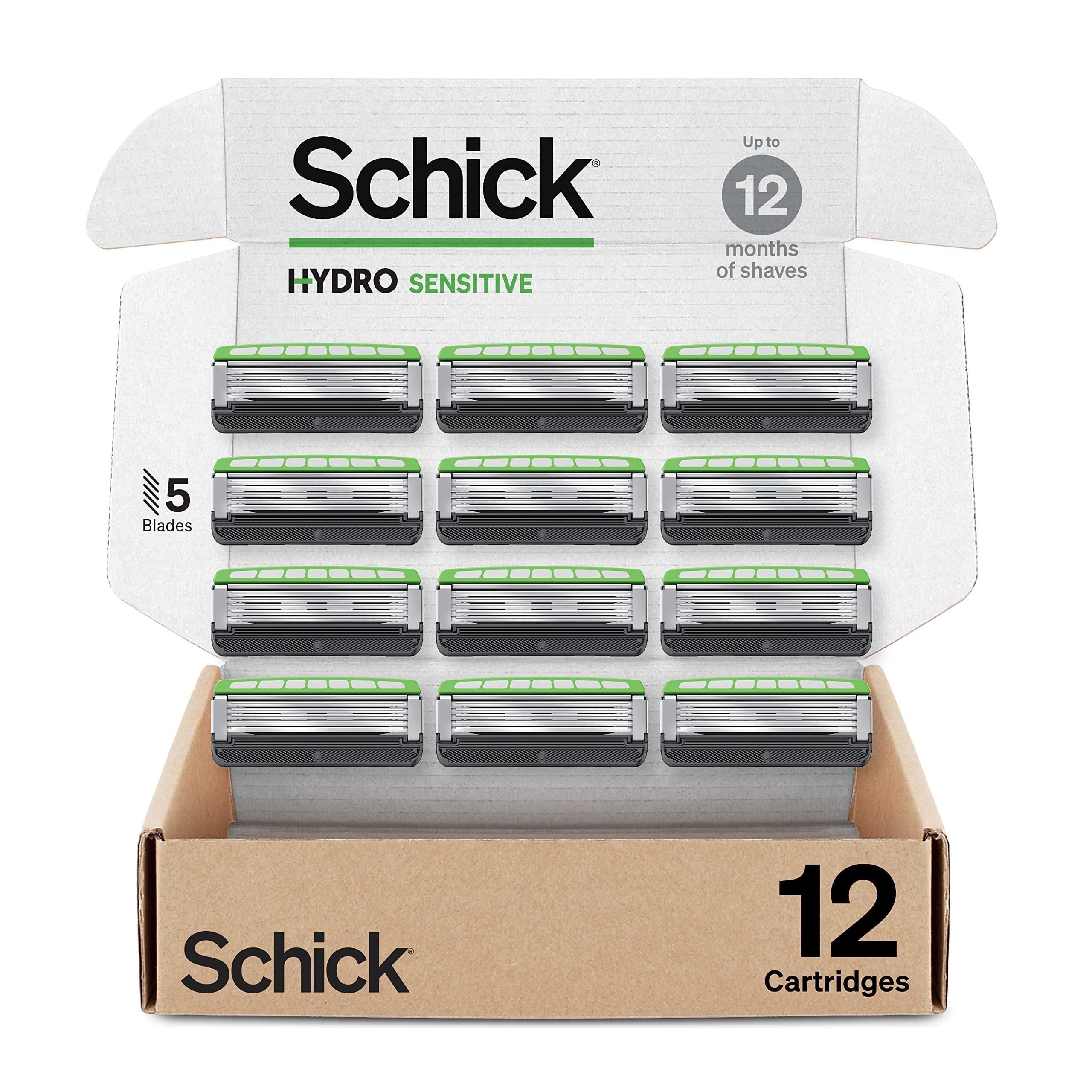 Schick Schick Quattro Titanium Razor with 16 Refill Blades (Packaging May Vary) & Hydro Sensitive Razor Refills for Men, 12 Count