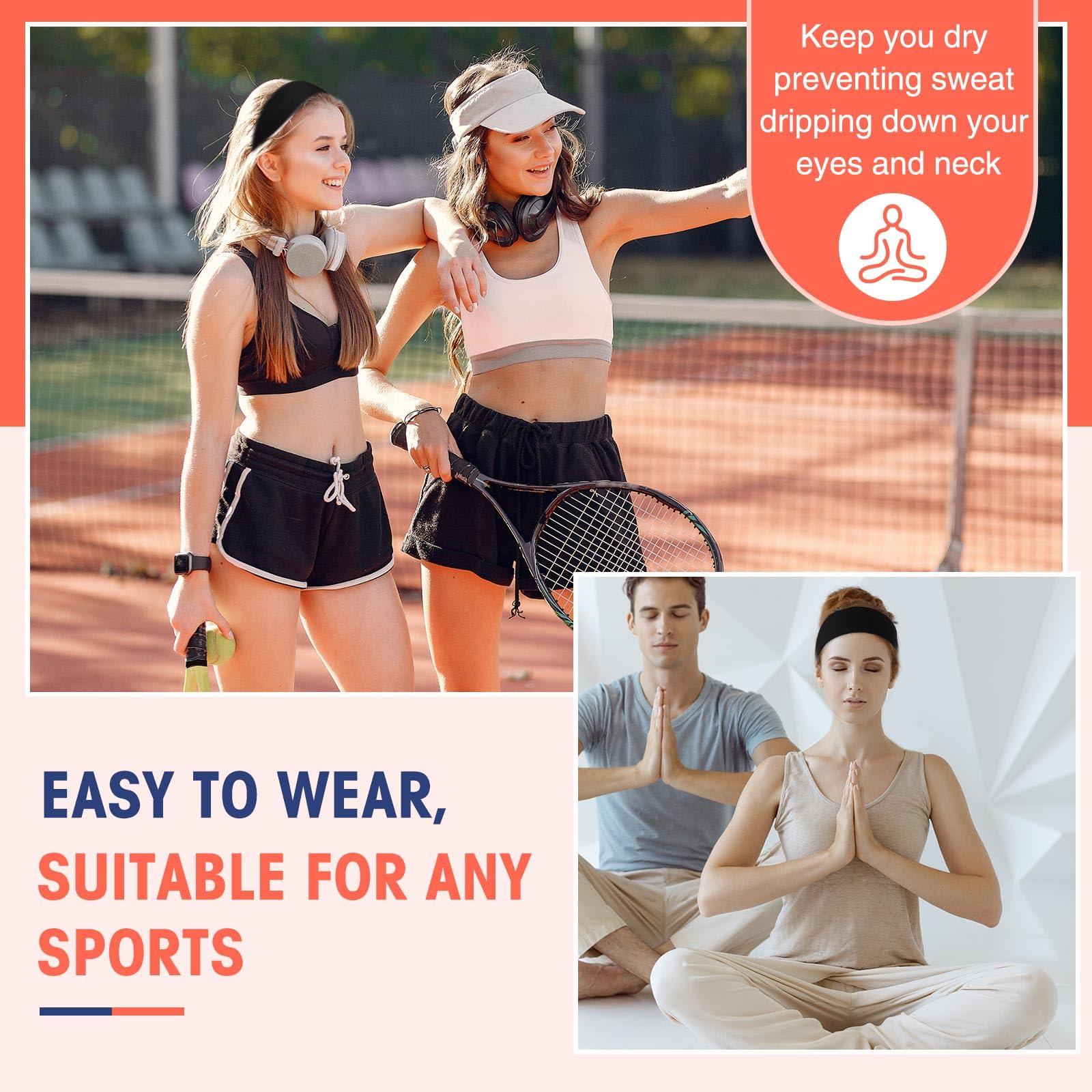 Hotop Hotop 20 Pcs Sport Headbands for Girls Women Non Slip Stretchy Soft Fabric Elastic Headband Bulk for Yoga DIY Team Gifts(Black)