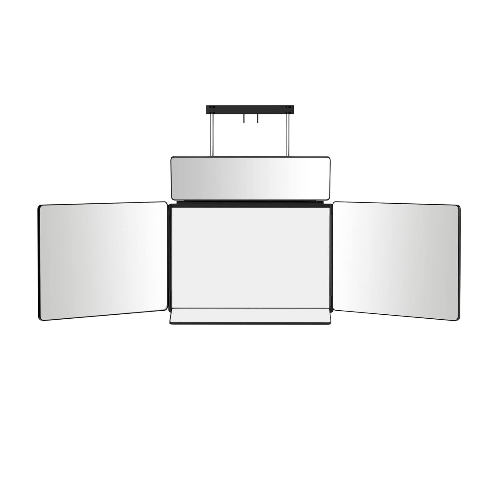 mozhixue mozhixue Upgraded 3 Way Barber Mirror Folding 5 Way Hair Cutting Barber Mirror 360°Wall Mounted Makeup Mirror, Add Top and Bottom Retractable Self Haircut Mirrors, for Self Hair Cutting Makeup,Black