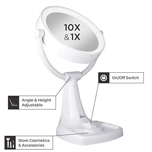 Zadro Zadro 11" W Max Bright Fluorescent Lighted Makeup Mirror with Magnification 10X/1X Swivel Head Tray Makeup Light Mirror, White