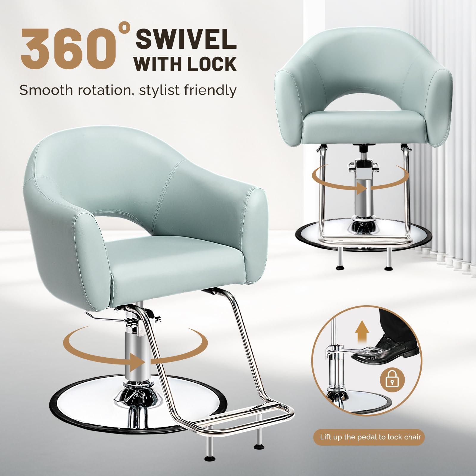 OmySalon OmySalon Hair Salon Chair for Hair Stylist with Thick Cushion & Wide Footrest, Hydraulic Barber Chair Heavy Duty 360Swivel, Styling Chair for Women Hairdresser Home Barbershop