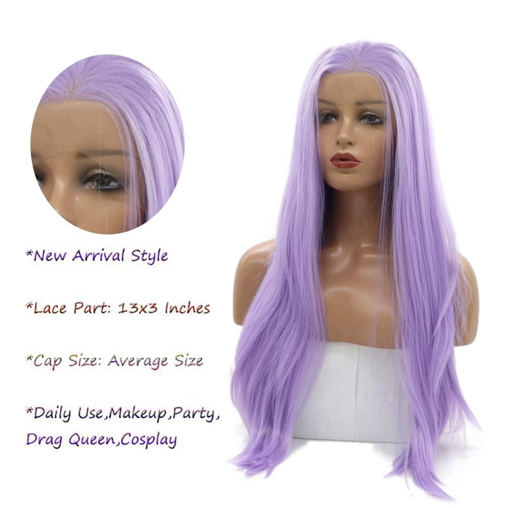 Kalisa Kalisa Long Silky Straight Purple Wig Synthetic Lavender Purple Lace Frontal Wig Hair-Replacement Wigs Heat Resistant Fiber Glueless Wig for Women