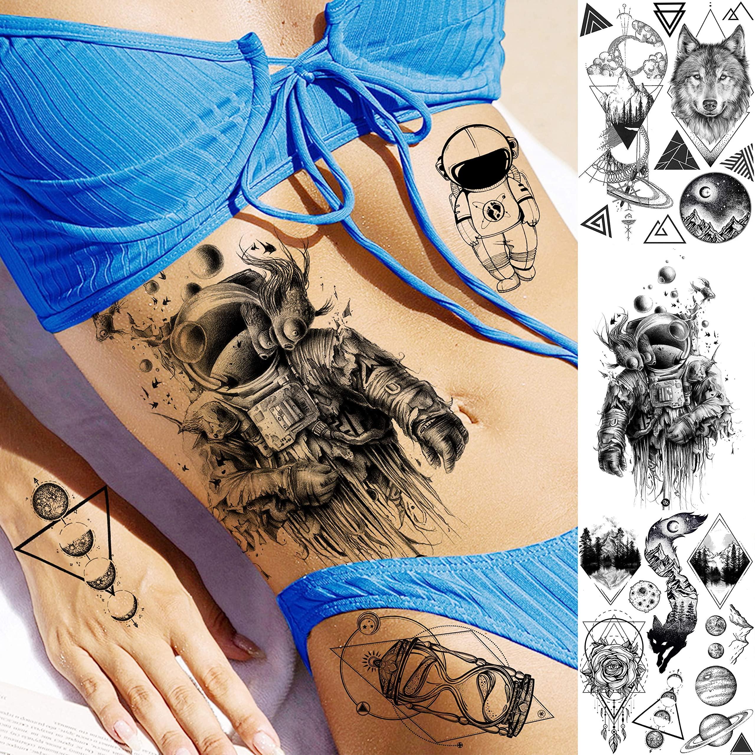 JOEHAPY 33 Sheets Outer Space Temporary Tattoos for Kids Boys Girl Women Men Adults Children, Geometry Astronaut Universe Fake Tattoo Star Moon Solar Syetem