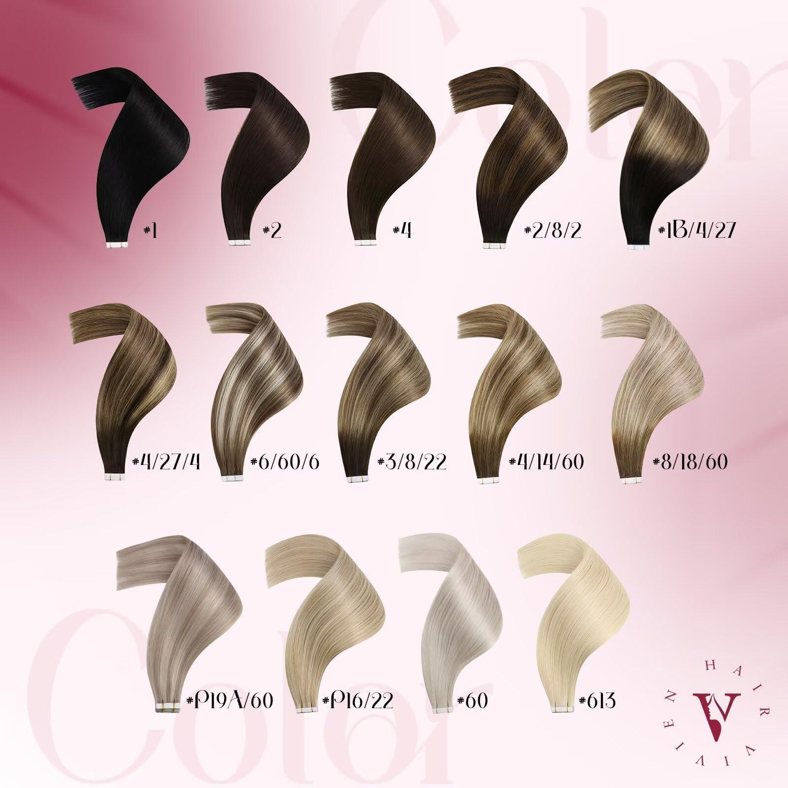 Vivien Vivien Tape in Hair Extensions Human Hair 24 Inch Invisible Real Human Hair Tape in Extensions Jet Black Tape in Extensions Reamy Hair Black Long Straight Human Hair 20pcs 50G