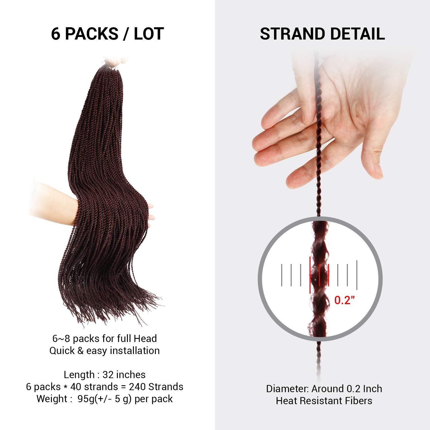 AU-THEN-TIC AU-THEN-TIC Senegalese Twist Crochet Braids Hair 32 Inch 6 Packs Small Mambo Twist 40 Strands/Pack Crochet Hair Pre-Stretched Pre-Looped Braiding Hair Extensions (32 Inch (6 Packs), 99J-Plum Red)