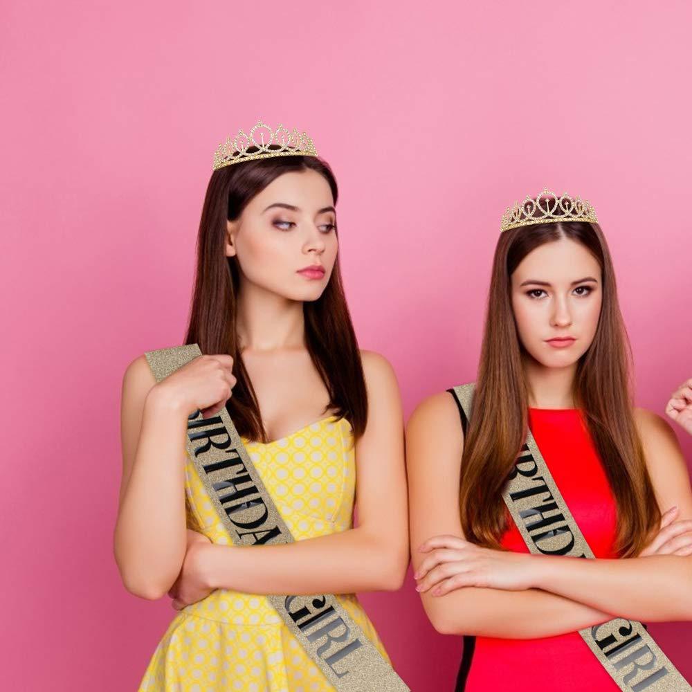 Didder Didder Birthday Crown, Gold Birthday Girl Sash & Rhinestone Tiara Set, Birthday Tiara Birthday Crowns for Women Birthday Sash and Tiaras for Women Girls Birthday Gifts Party Accessories