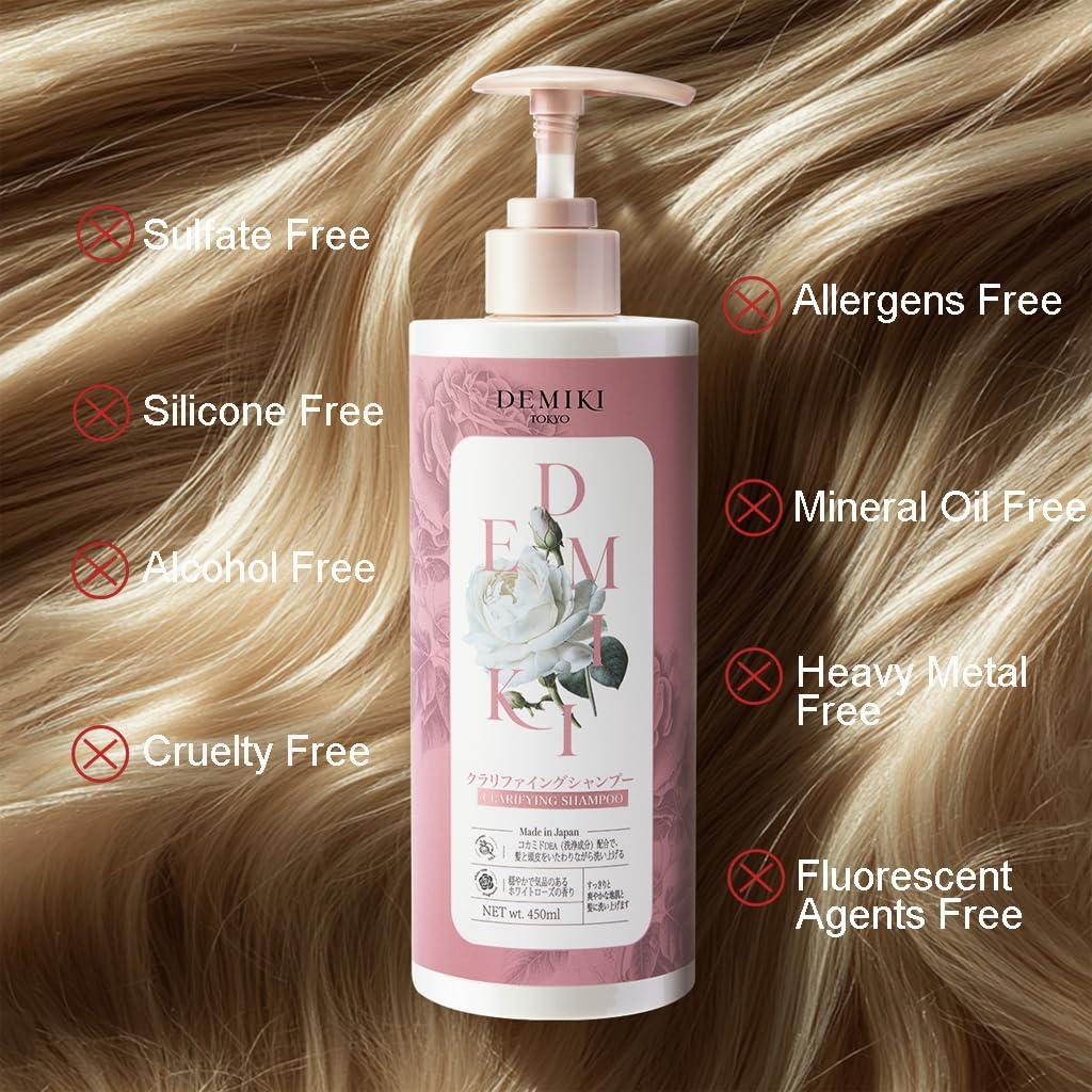 DEMIKI DEMIKI Japanese Shampoo for Women | Anti Dandruff Shampoo Sulfate Free for Oily Hair | Dye & Paraben Free | Organic Rose Scent | Clarifying, Moisturizing, Refreshing Natural Hair Care,16oz