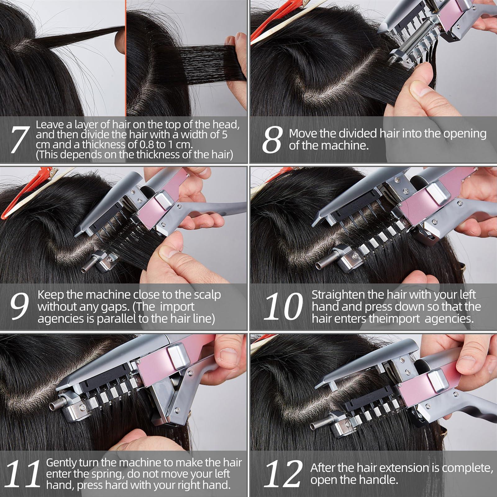 Mgorgeous 6D Hair Extensions Machine Kit, 2nd Generation Combline Hair Extension Kit 30 Min Fast Professional Hair Extension Equipment for Home Use and Barber Salon