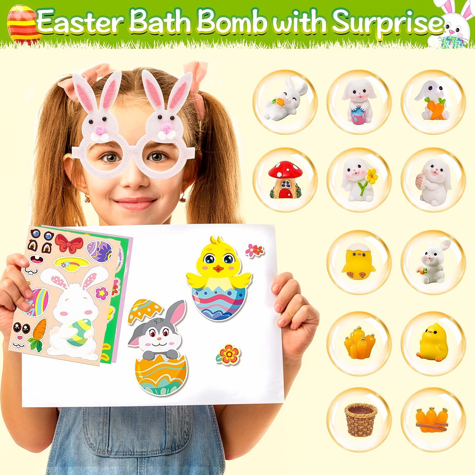 FUNCREVITY Easter Bath Bombs with Toys Inside for Kids Girls Boys Easter Basket Stuffers Handmade Fizzy Easter Eggs Balls Organic Bubble Bath Bombs for Easter Party Favor Easter Gift Set