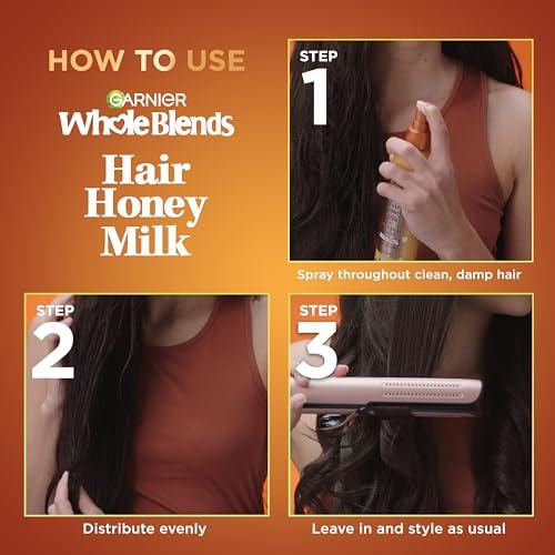 Garnier Garnier Whole Blends Honey Treasures Repairing Shampoo (22 Fl Oz), Conditioner (22 Fl Oz) + Hair Honey Milk 450F Heat Protectant Spray (2 Count) (8.5 Fl Oz) (4 Items), Bundle (Packaging May Vary)