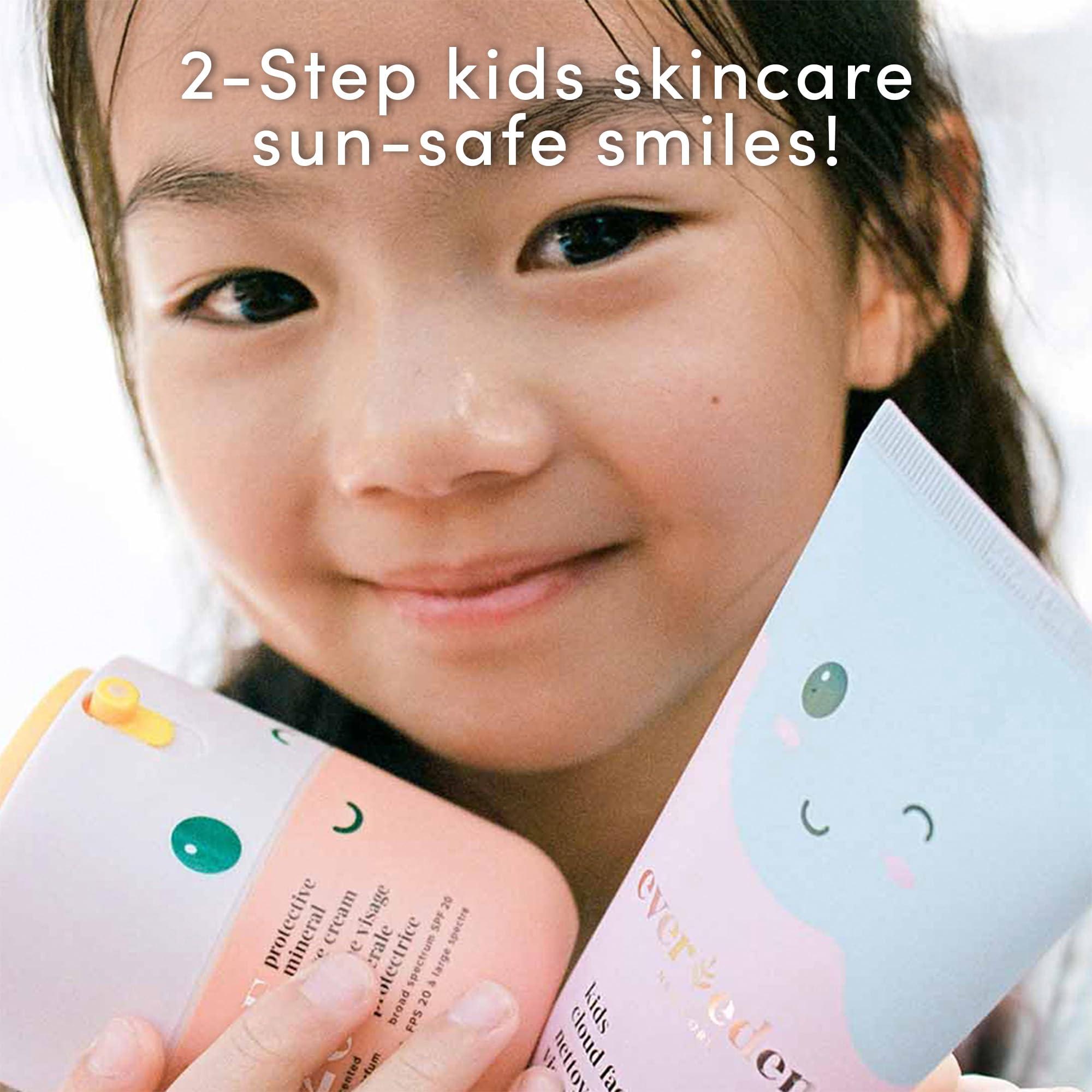 Evereden Kids Happy Morning DUO: Clean & Vegan Skin Care for Kids Bundle | Kids Skin Care Cloud Face Wash + SPF 20 Mineral Face Cream | Non-Toxic | Non-Comedogenic | Fun | Easy-to-Use Skincare for Kids