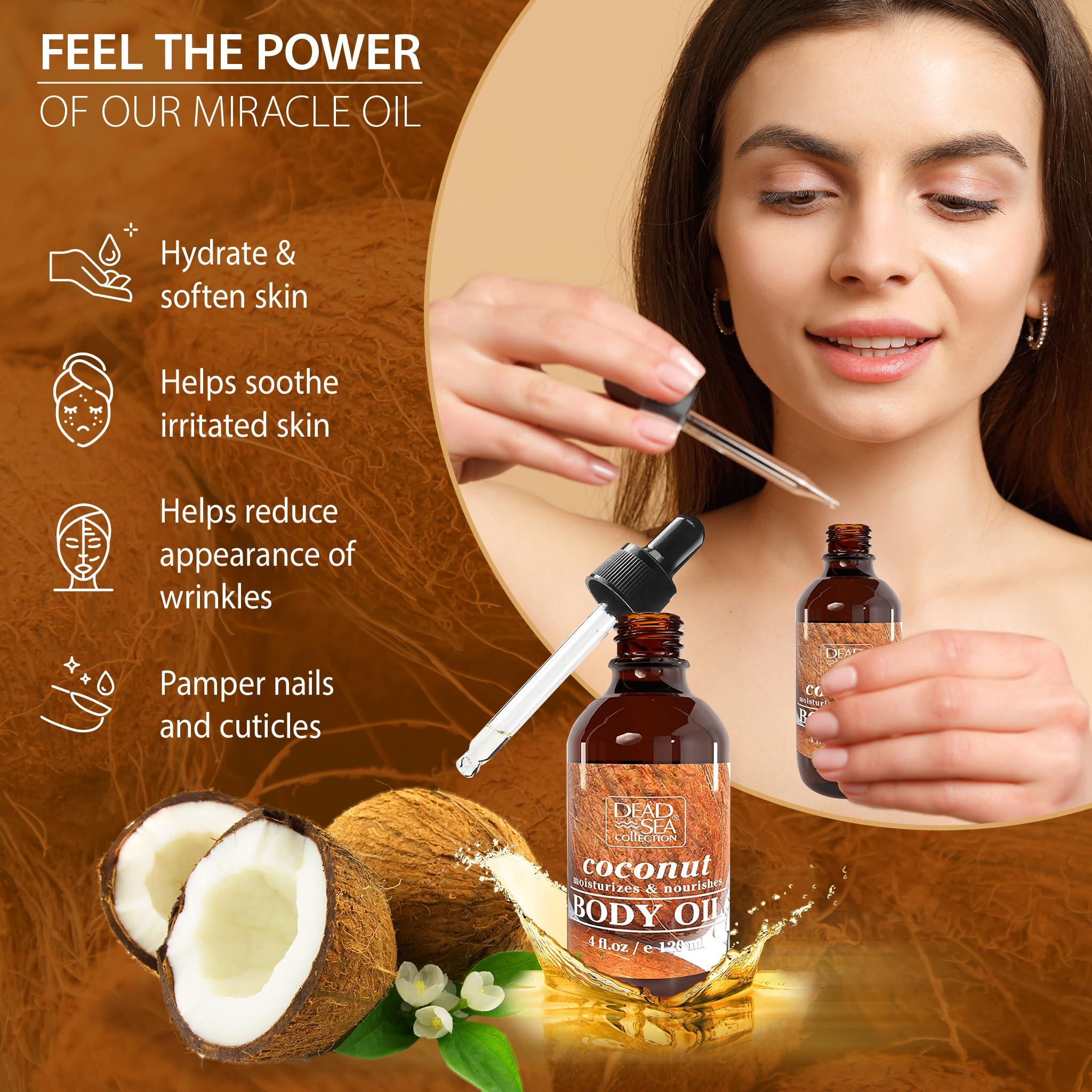 Dead Sea Collection Dead Sea Collection Body Oil for Dry Skin - Scented Coconut  Vitamin E Moisturizing & Nourishing, Anti-Aging & Skin Elasticity Support for Face 4 fl. Oz