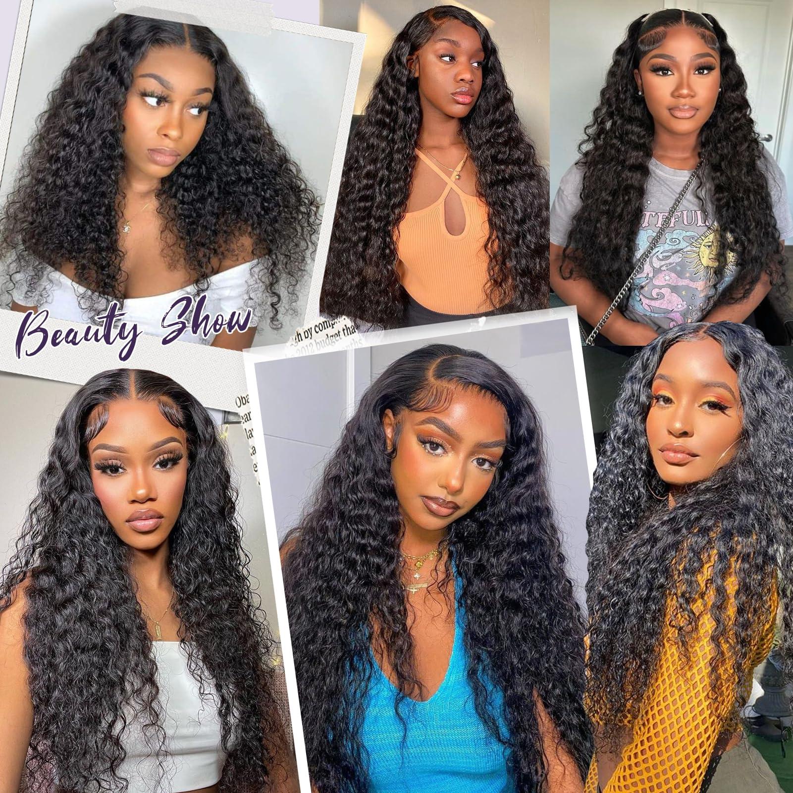 WKONE 28 28 28 Inch Deep Wave Bundles Human Hair 12A Brazilian Deep Wave Human Hair Bundles 100% Unprocessed Virgin Deep Curly Human Hair Weave 3 Bundles Natural Color Water Wave Bundles