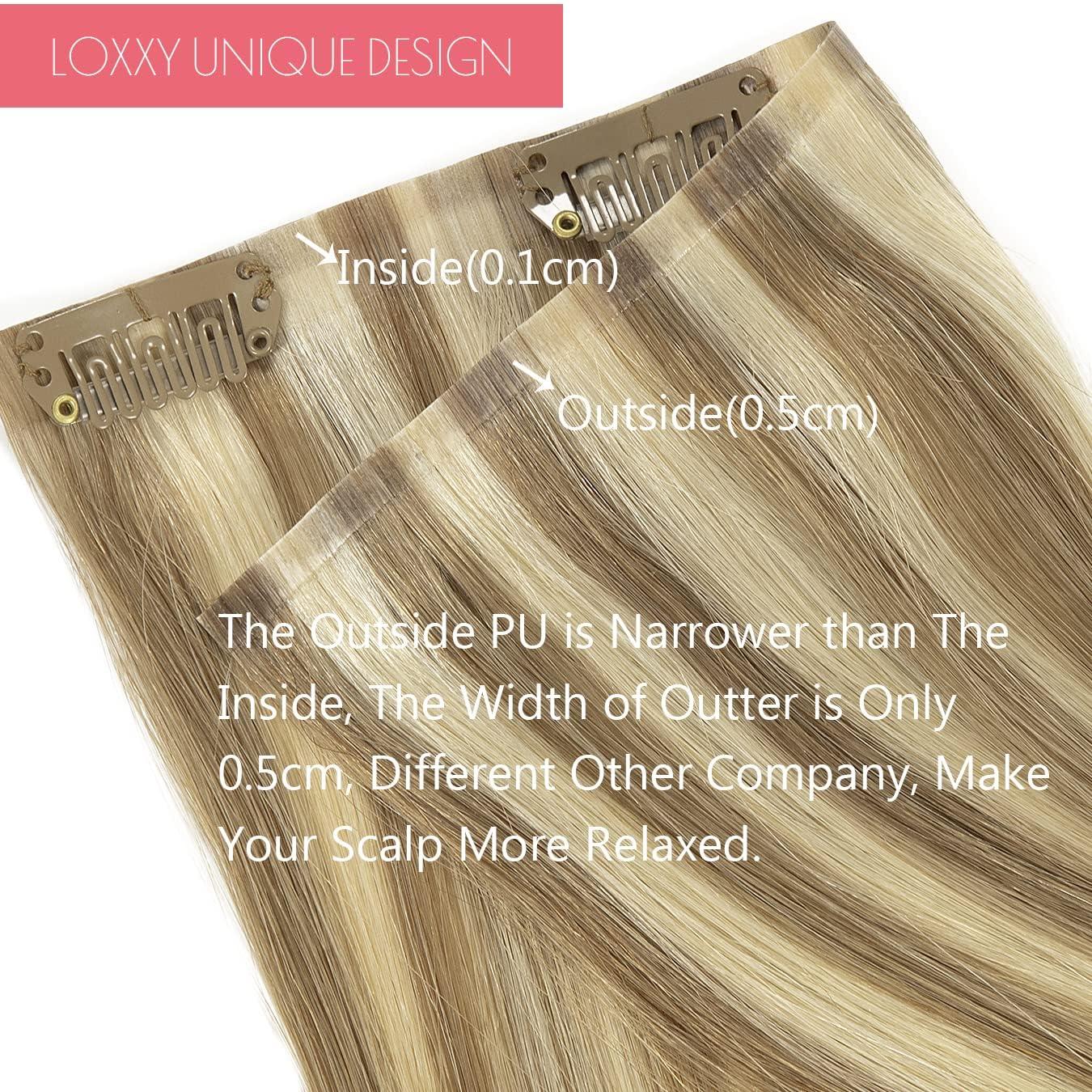 Loxxy Loxxy Glam Seamless Clip in Hair Extensions Double Thin PU Weft 100% Remy Hair Extensions Clip in Human Hair 20Inch Piano Light Brown Mixed With Platinum Blonde #P8/60 110Gram 7PCS Full Head