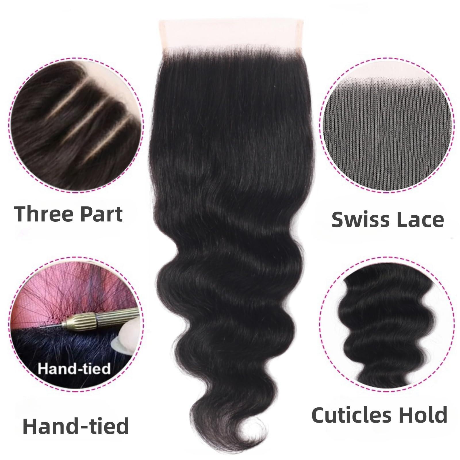 Doiwile 5X5 HD Lace Closure Body Wave Ultra-thin Transparent HD Lace Closure 10A Brazilian Virgin Human Hair Closure Free Part Pre Plucked with Baby Hair (5x5 lace closure, 14inch)