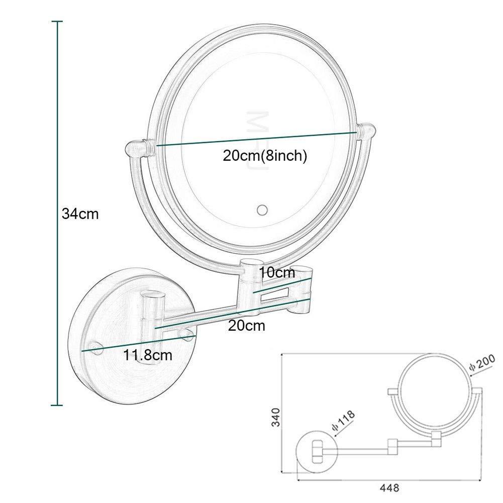 AMHIL AMHIL Wall Mount Led Lighted Makeup Mirror 3X Magnifying Cosmetic Mirror Touch Screen 360 Swivel Extendable Two Sided Vanity Mirror for Bathroom 8 inch UK Plug