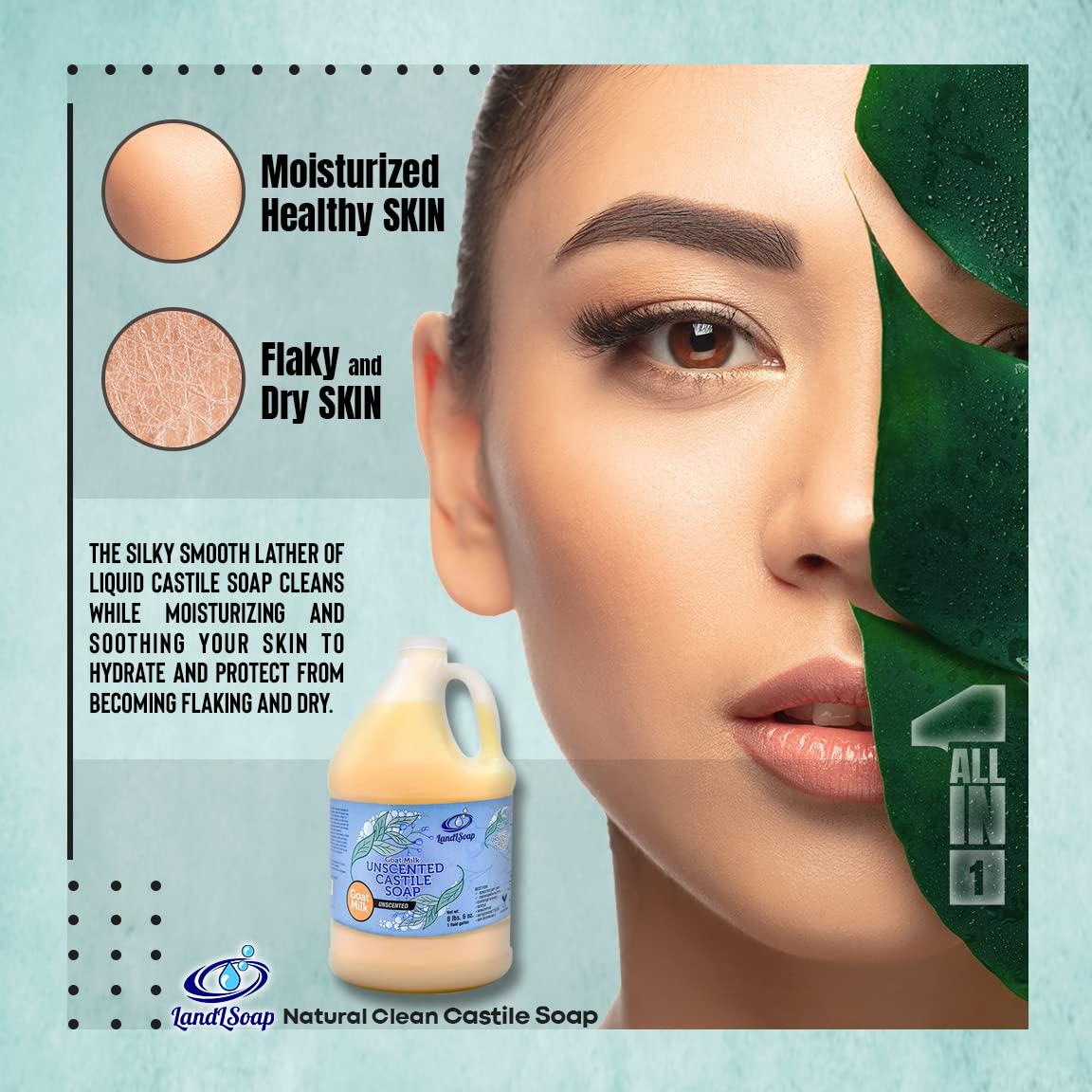 LandLSoap LandLSoap Goat Milk Unscented Pure Castile Soap Liquid for Face, Hand & Body Wash-Hand Made Soap, Vegan, Made in USA, Dry & Sensitive Skin (Half Gallon)