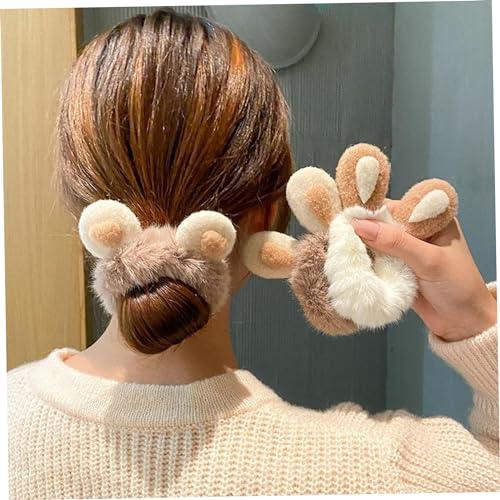 Hperu 4PCS Cute Scrunchies,Scrunchies for Girls Elastic Fluffy Scrunchies Rabbit/Bear Ear Cute Scrunchies Plush Fluffy Hair Ties Portable Thick Hair Bobbles