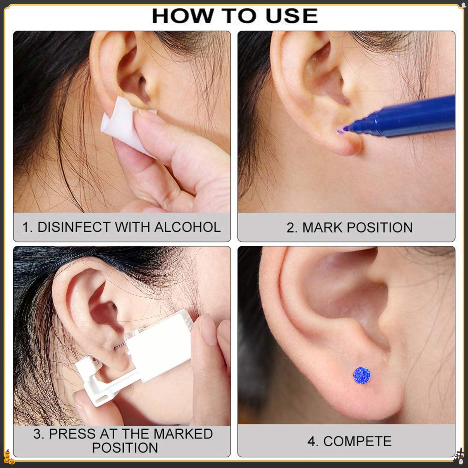 SLVIEKAE Ear Piercing Kits Disposable Ear Piercing Gun Kits No Pain Easy Use Ear Piercing Gun Kit Tool with Multi-Sized Gold Silver CZ Earring Studs (Blue)