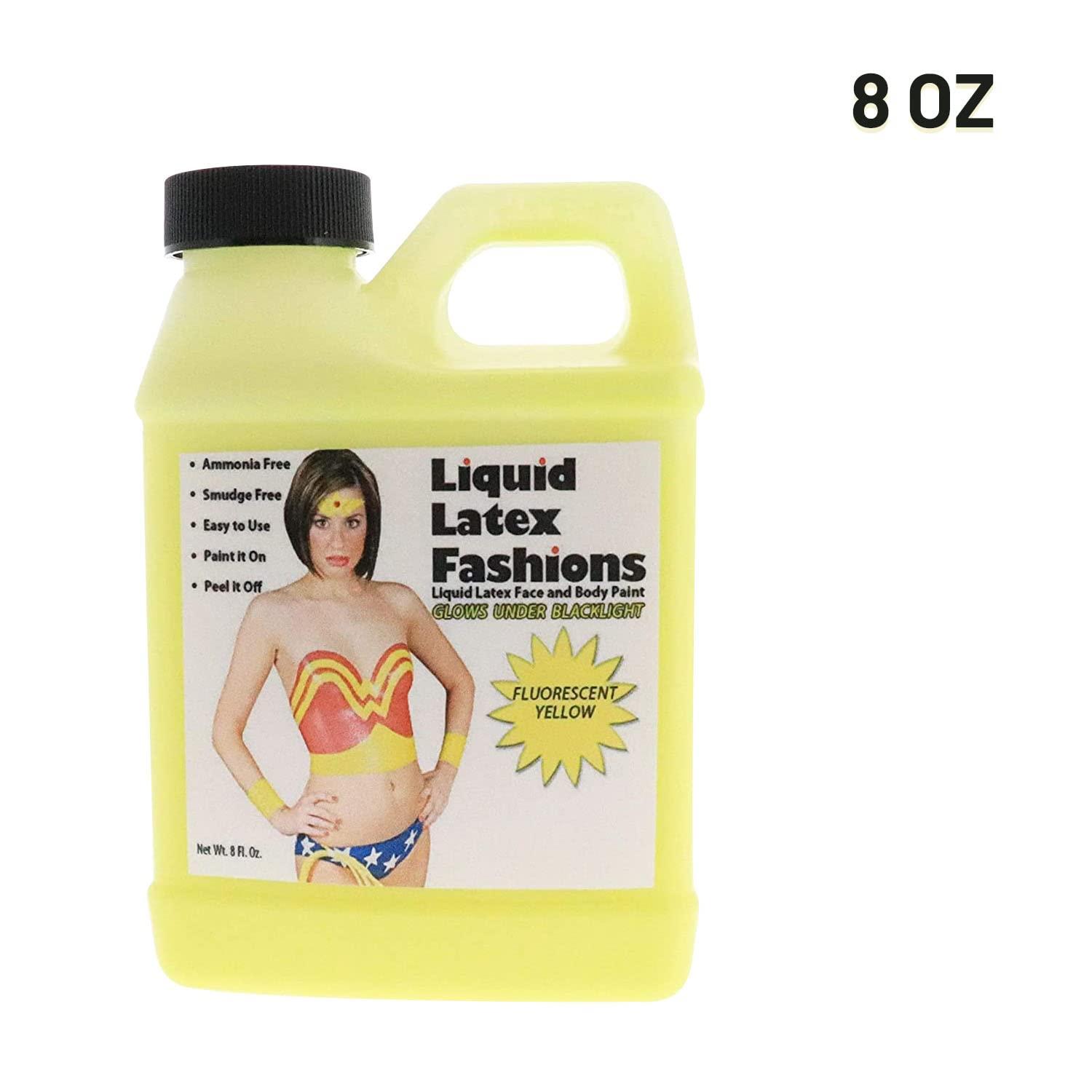 Liquid Latex Fashions Fluorescent Yellow 8 Oz - Liquid Latex Face and Body Paint, Black Light UV Reactive GLOW, Art, Theater, School Plays, Cosplays and Concerts!