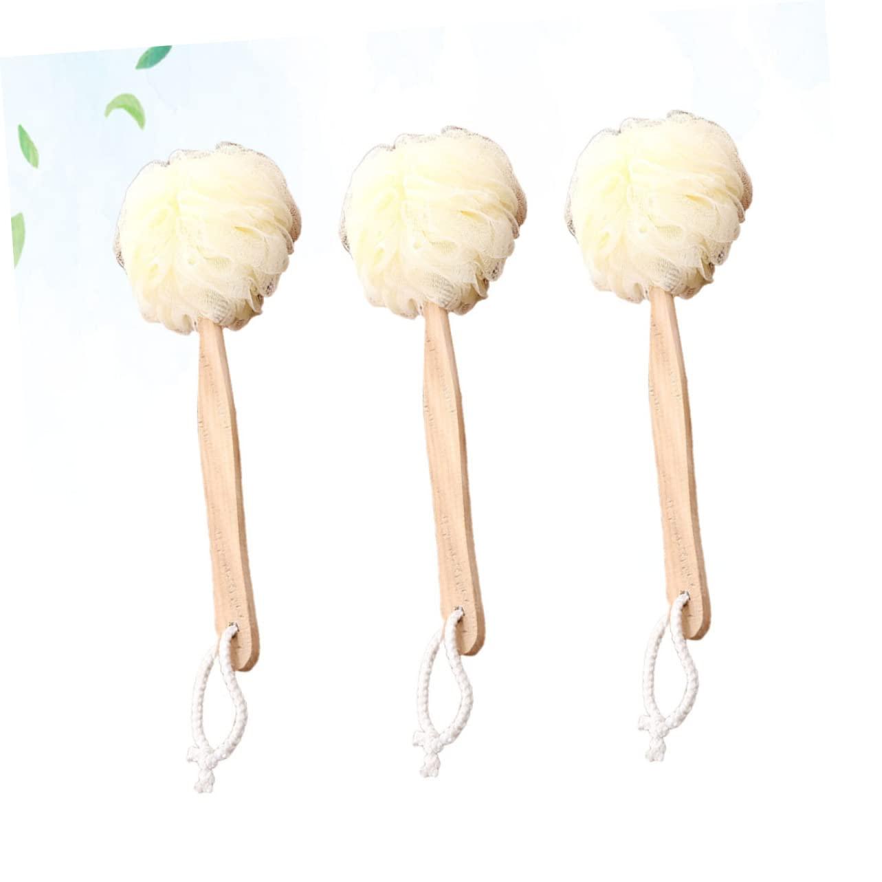 IWOWHERO 3pcs Bath Scrubber Sponge Long Handle Brushes Shower Puff Exfoliating Loufa Mesh Pouf Shower IWOWHERO