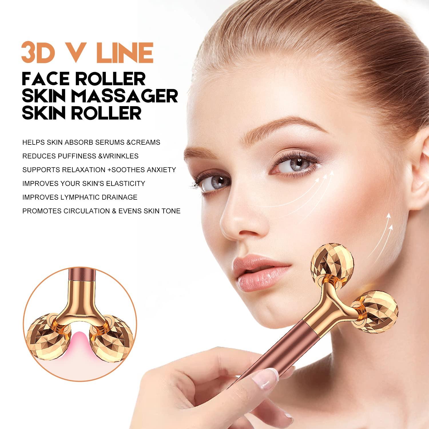 Beauty Bar 2-IN-1 Beauty Bar 24k Golden Pulse Facial Face Massager, Electric 3D Roller and T Shape Arm Eye Nose Head Massager Facial Roller Massager Kit Skin Care Tools