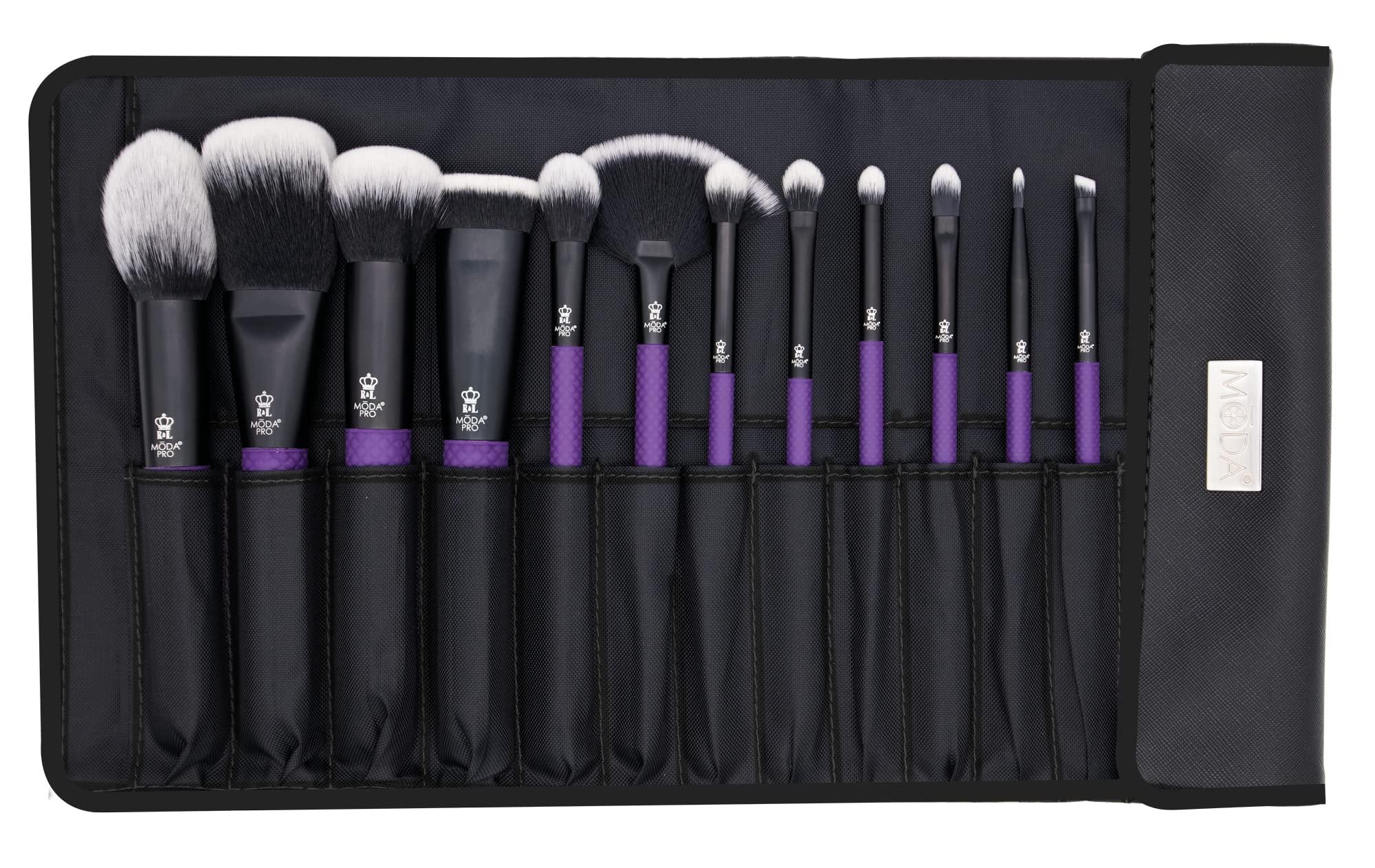 MODA MODA Pro Full Face 13PC Makeup Brush Set with Travel Pouch (Purple)