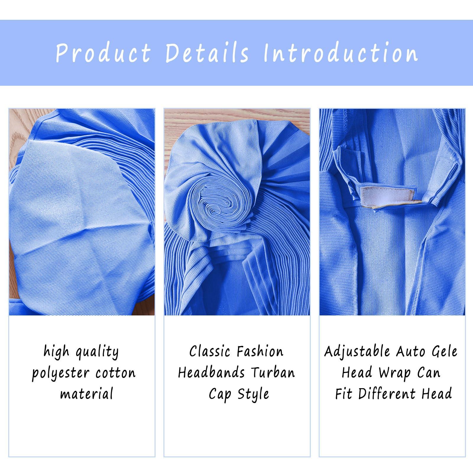 QliHut QliHut Nigerian Headtie African Head Wraps Aso Oke Gele Already Made Handmade African Turban Cap For Party (Sky blue)