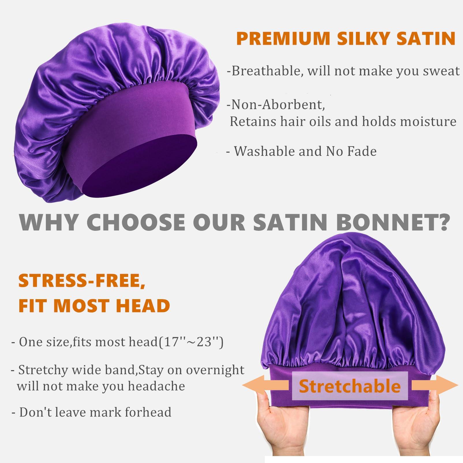 Himoswis Silk Bonnet for Men,Sleeping Bonnet for Curly Hair Men,Hair Bonnet Men for Sleeping,Matching Bonnets and Durags Set E-Purple