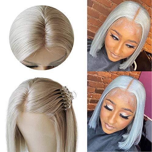 Munx 8 Inch Short Grey Bob Wigs Human Hair Lace Front Wigs Brazilian Virgin Human Hair 13x6x1 Straight Bob lace Frontal Wigs For Black Women Pre Plucked with Baby Hair 150% Density