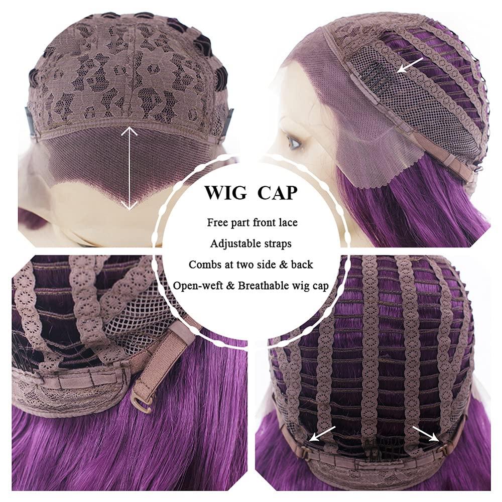 PAYNAN Purple Wig Wavy Synthetic Lace Front Wigs Cosplay Wigs Heat Resistant Fiber Glueless