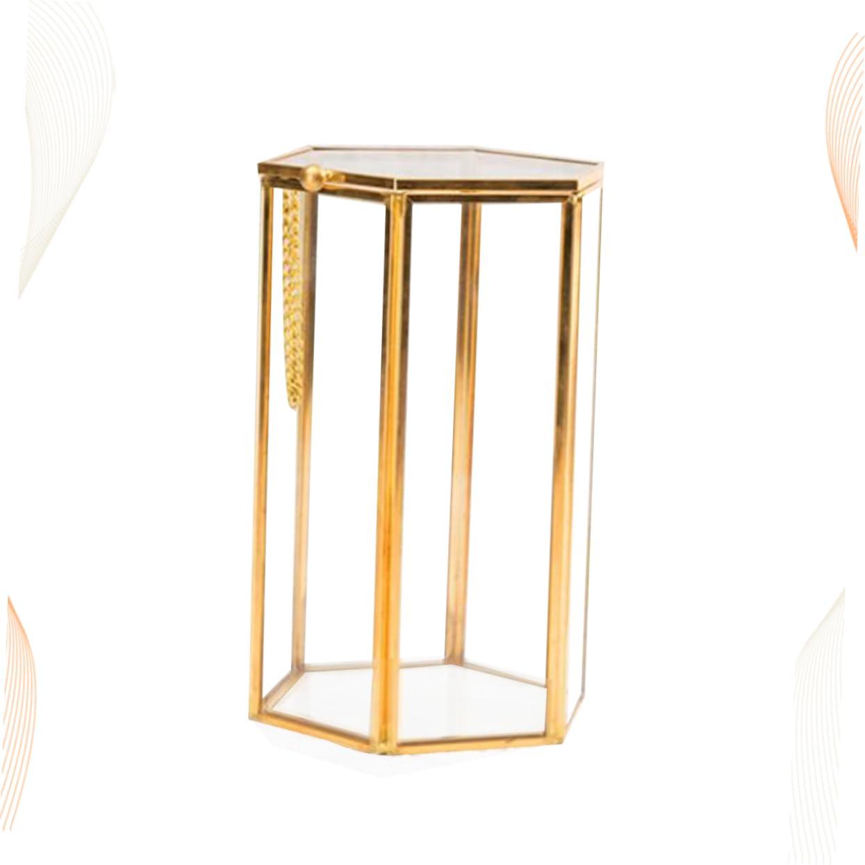 Gogogmee Gogogmee Retro Hexagon Color Makeup Box Copper Frame Glass Makeup Brush Storage Organizer