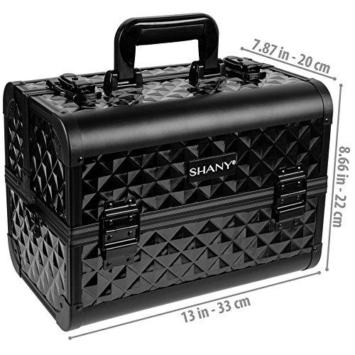 SHANY SHANY Premier Fantasy Professional Makeup Train Case Cosmetic Box Portable Make up Case Organizer Jewelry storage with Locks, 3 Trays, Makeup Brush Holder and Cosmetics Mirror - Black Diamond