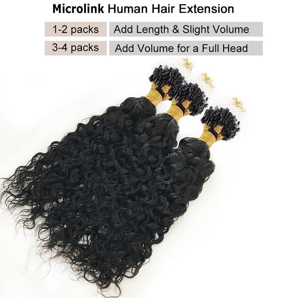 Kiss darling LASHES Natural Wave Microlink Hair Extensions Human Hair Off Black Micro Loop Hair Extensions Real Human Hair Natural Wavy Curly Micro Links Hair Extensions 100 Strands 100g 18\"inch